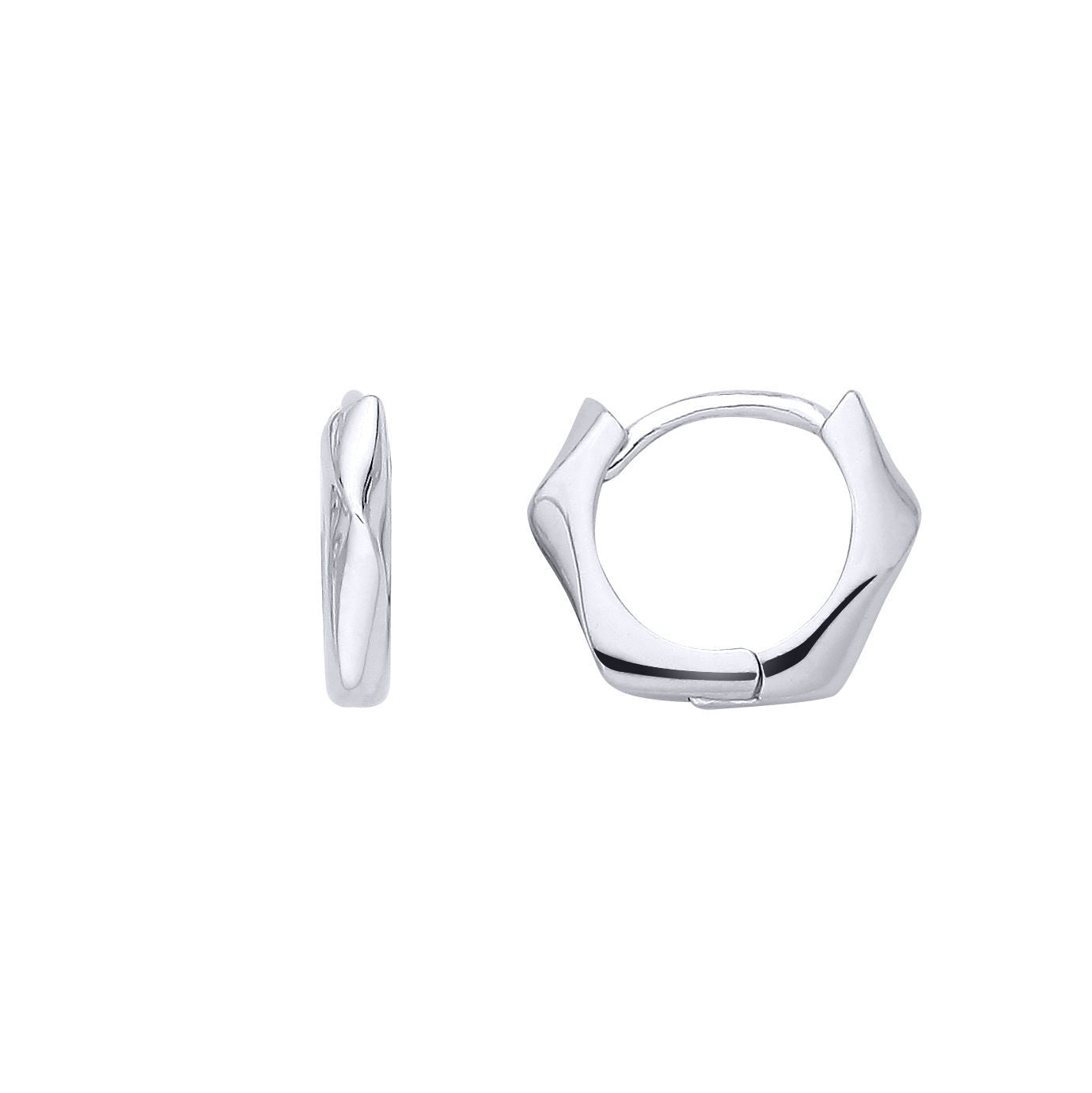 Silver  Wavy Hexagonal Huggie Creole Hoop Earrings - EAG1391