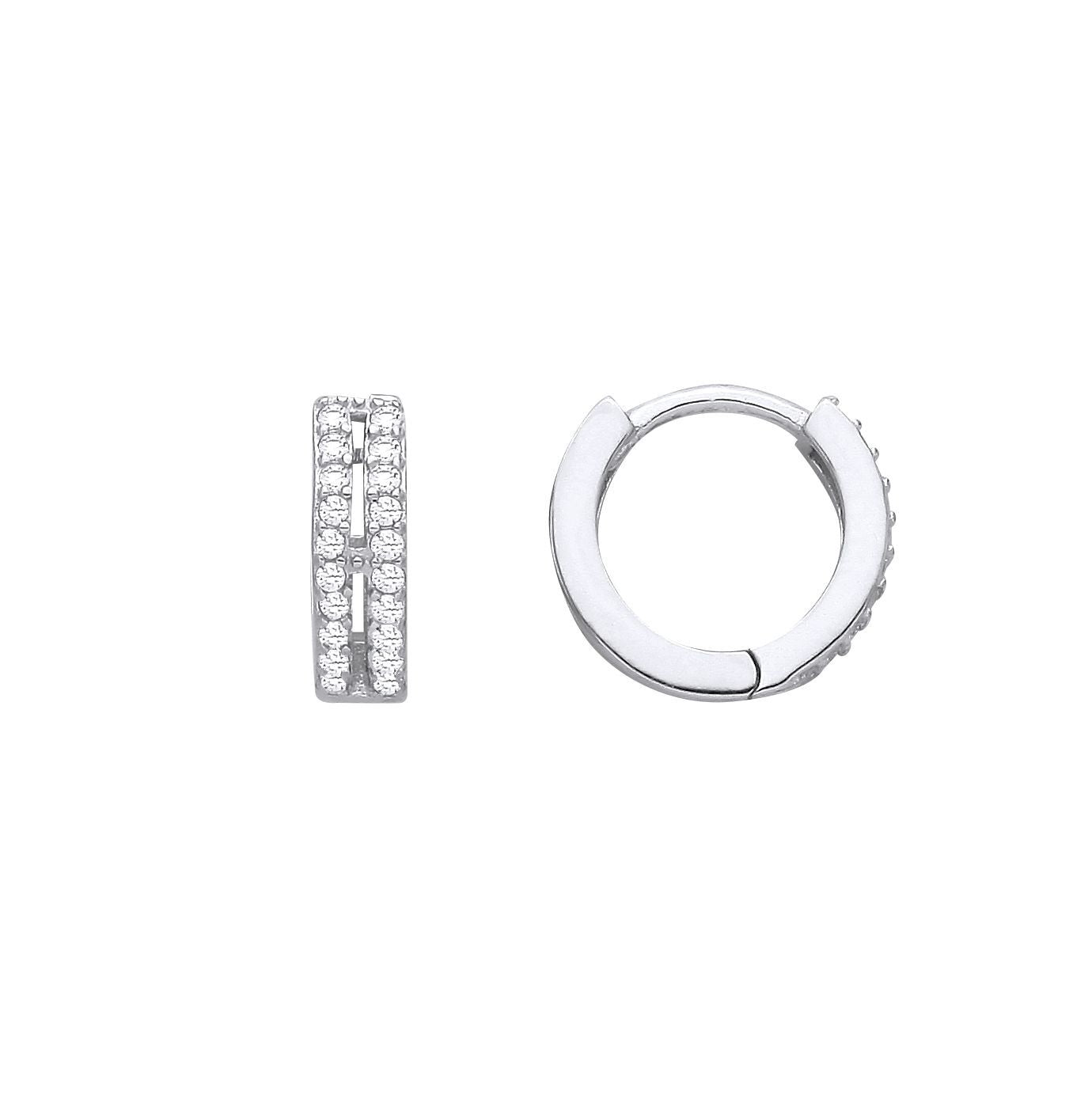 Silver  CZ Double Row Eternity Huggie Hoop Earrings - EAG1393
