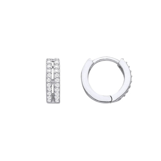 Silver  CZ Double Row Eternity Huggie Hoop Earrings - EAG1393