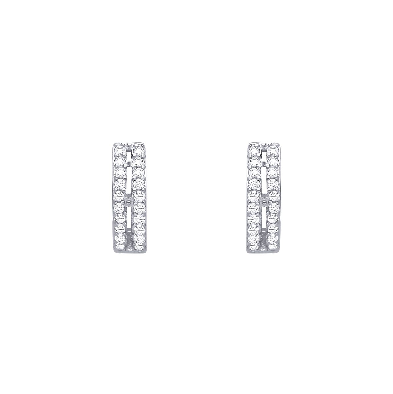 Sterling Silver CZ Double Row Huggie Hoop Earrings - EAG1393