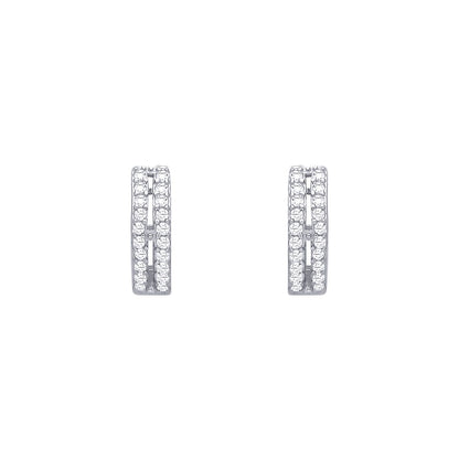 Sterling Silver CZ Double Row Huggie Hoop Earrings - EAG1393