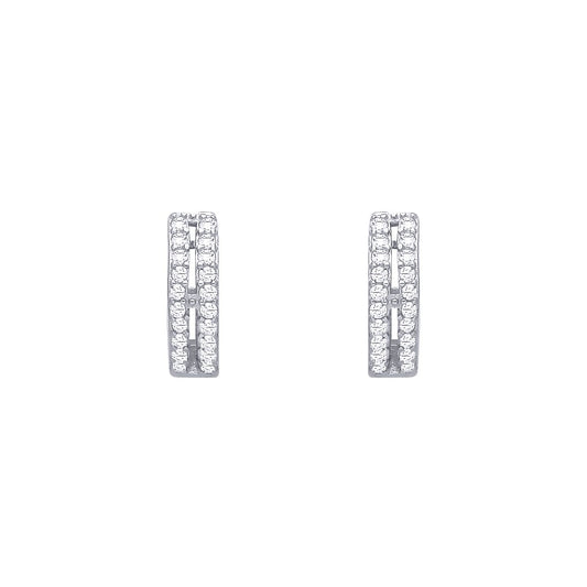 Sterling Silver CZ Double Row Huggie Hoop Earrings - EAG1393