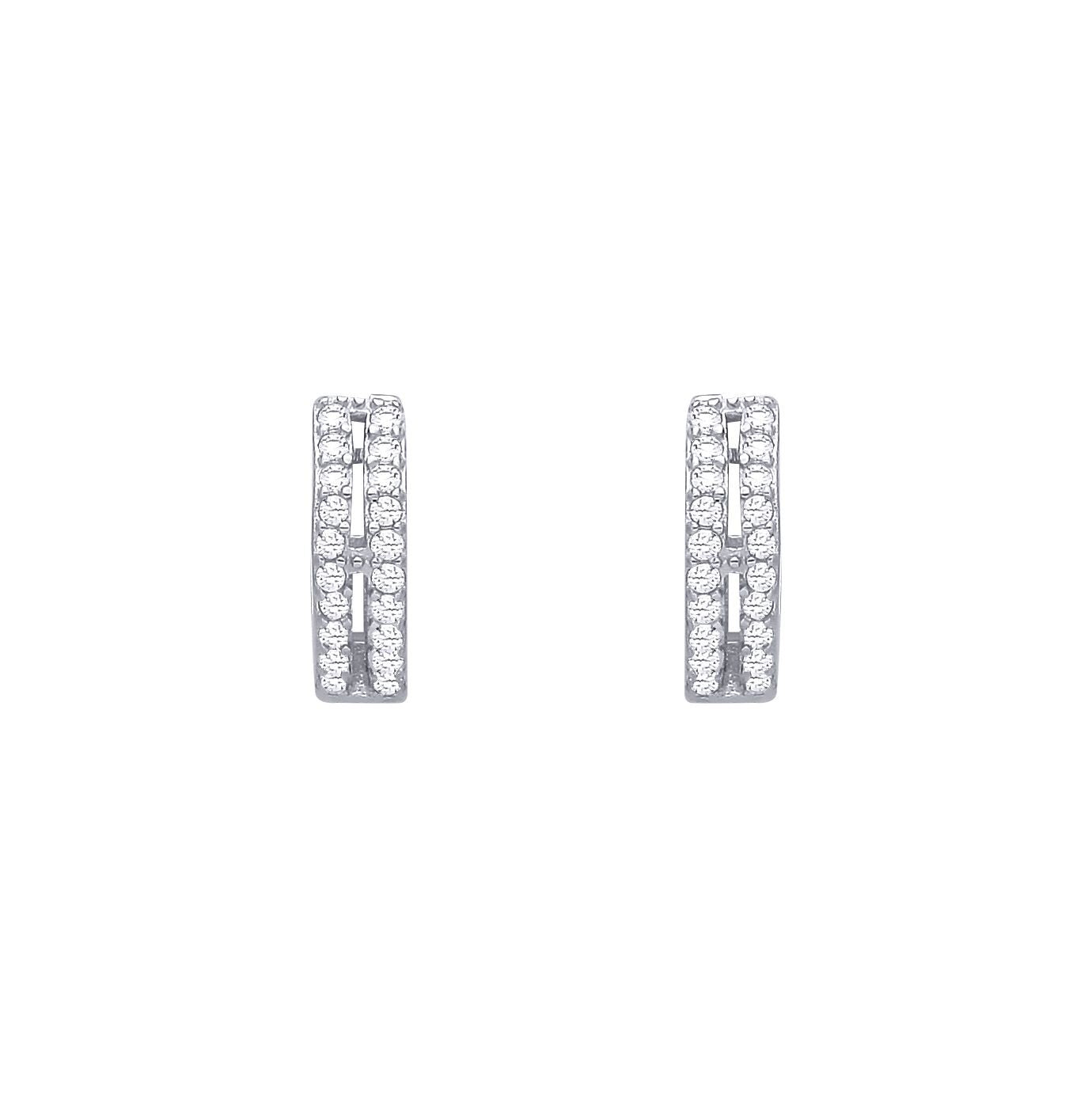 Silver  CZ Double Row Eternity Huggie Hoop Earrings - EAG1393