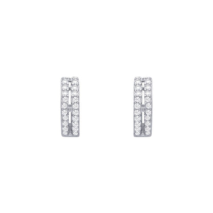 Silver  CZ Double Row Eternity Huggie Hoop Earrings - EAG1393