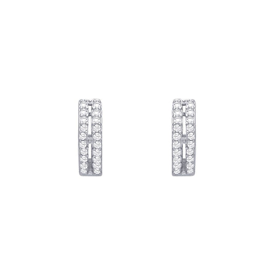 Silver  CZ Double Row Eternity Huggie Hoop Earrings - EAG1393