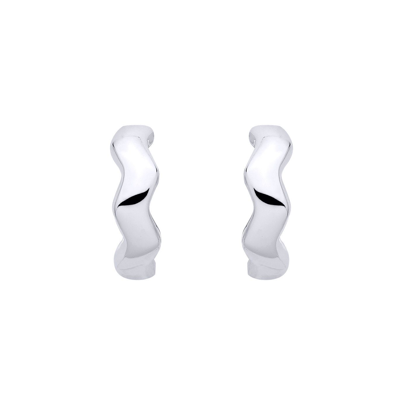 Silver  Wavy River Flow Huggie Creole Hoop Earrings - EAG1394