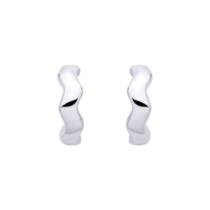 Silver  Wavy River Flow Huggie Creole Hoop Earrings - EAG1394