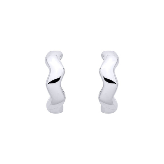 Silver  Wavy River Flow Huggie Creole Hoop Earrings - EAG1394