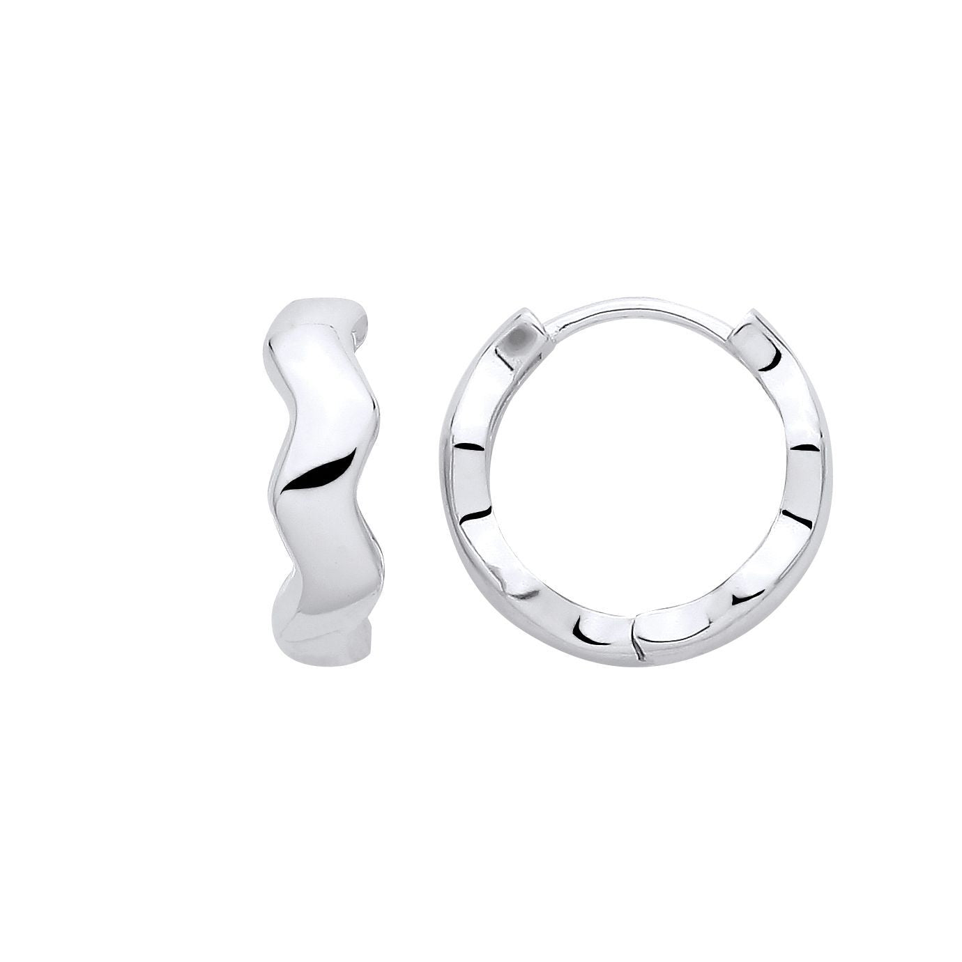Silver  Wavy River Flow Huggie Creole Hoop Earrings - EAG1394