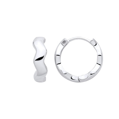 Silver  Wavy River Flow Huggie Creole Hoop Earrings - EAG1394