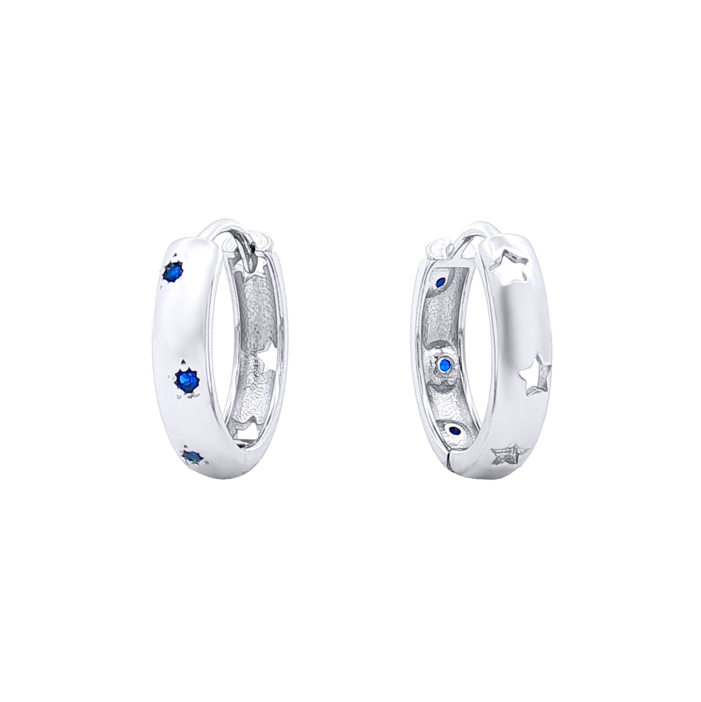 Sterling Silver Black CZ & Cutout Star Huggie Hoop Earrings - EAG1395