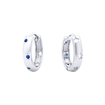 Sterling Silver Black CZ & Cutout Star Huggie Hoop Earrings - EAG1395