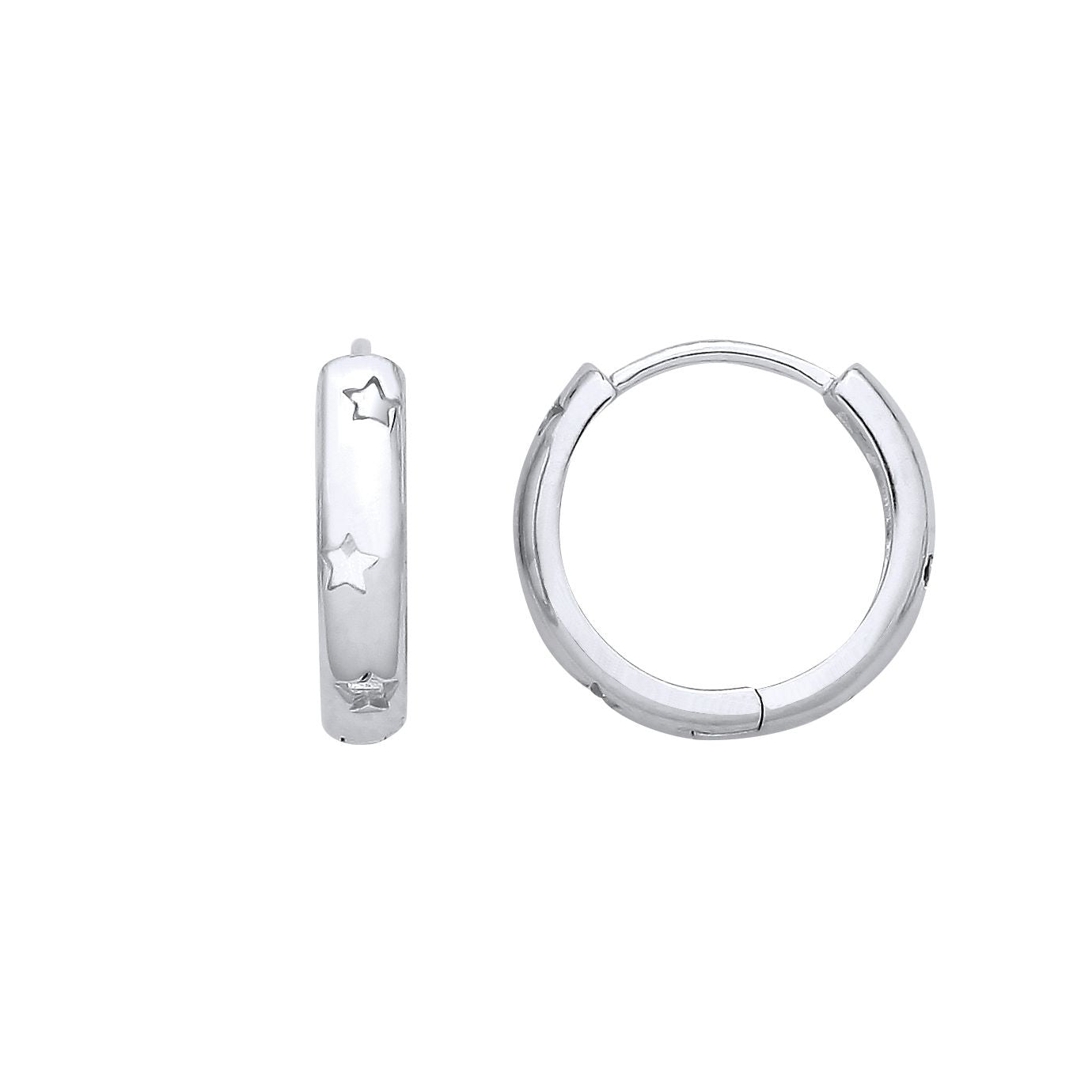 Sterling Silver Black CZ & Cutout Star Huggie Hoop Earrings - EAG1395