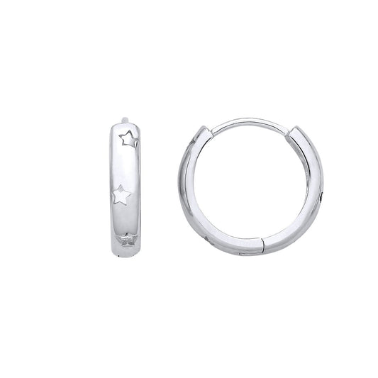 Sterling Silver Black CZ & Cutout Star Huggie Hoop Earrings - EAG1395