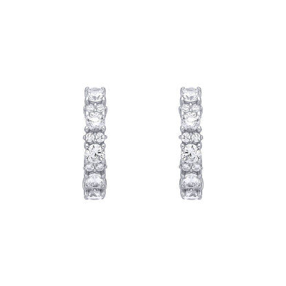 Sterling Silver CZ Cluster Huggie Hoop Earrings - EAG1396