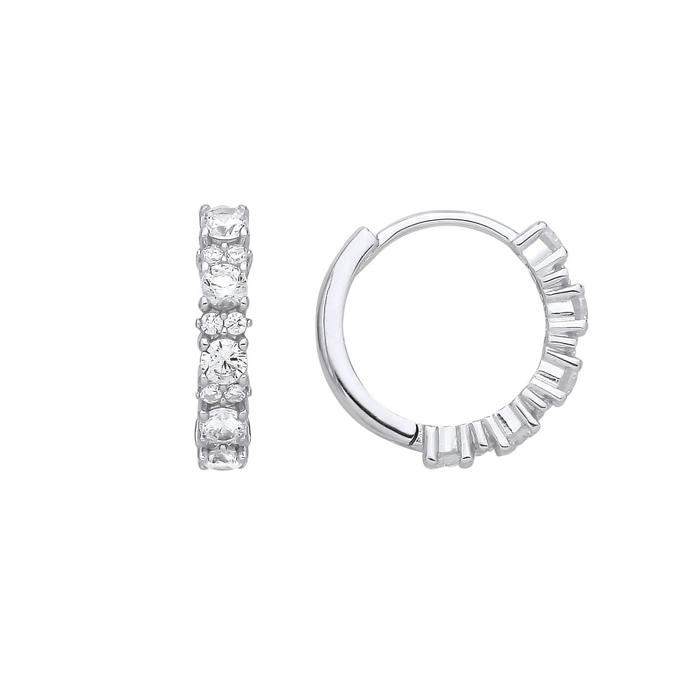 Silver  CZ Alternating Lil n Large Eternity Huggie Hoop Earrings - EAG1396