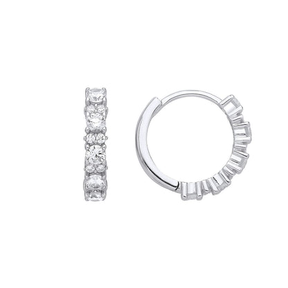 Silver  CZ Alternating Lil n Large Eternity Huggie Hoop Earrings - EAG1396