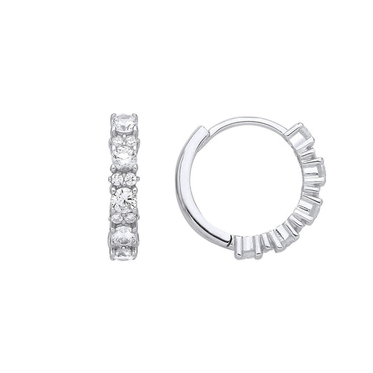 Sterling Silver CZ Cluster Huggie Hoop Earrings - EAG1396