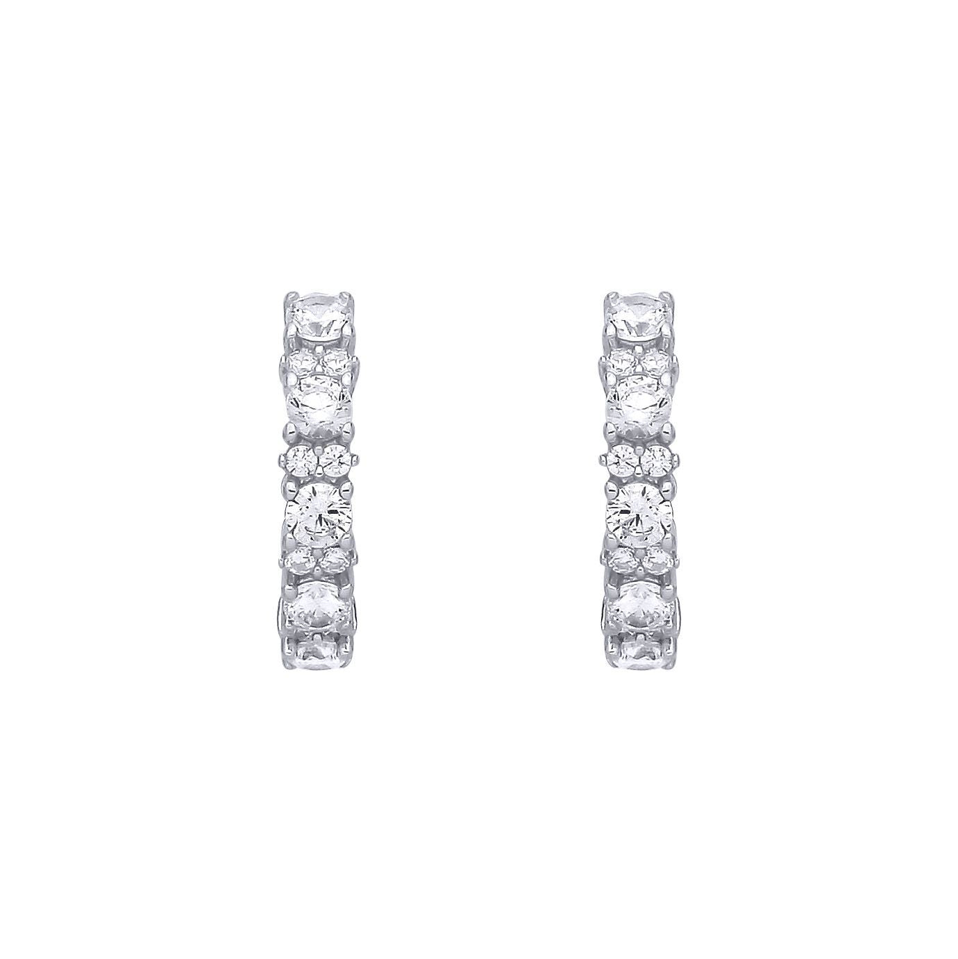 Silver  CZ Alternating Lil n Large Eternity Huggie Hoop Earrings - EAG1396