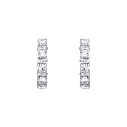 Silver  CZ Alternating Lil n Large Eternity Huggie Hoop Earrings - EAG1396