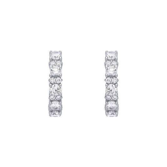 Silver  CZ Alternating Lil n Large Eternity Huggie Hoop Earrings - EAG1396