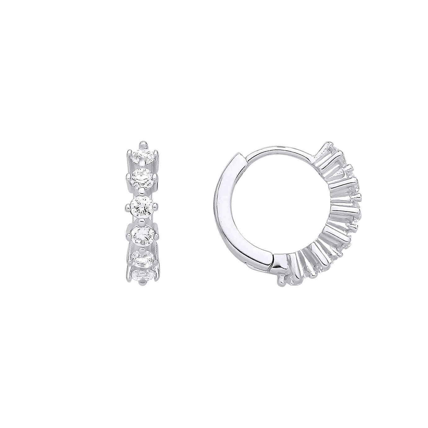 Silver  CZ Rotated 4-Claw Eternity Huggie Hoop Earrings - EAG1397