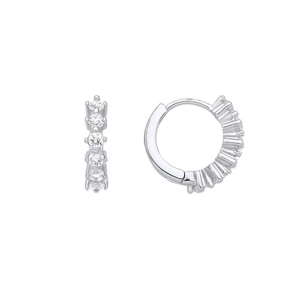 Silver  CZ Rotated 4-Claw Eternity Huggie Hoop Earrings - EAG1397