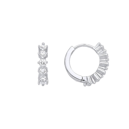 Silver  CZ Rotated 4-Claw Eternity Huggie Hoop Earrings - EAG1397