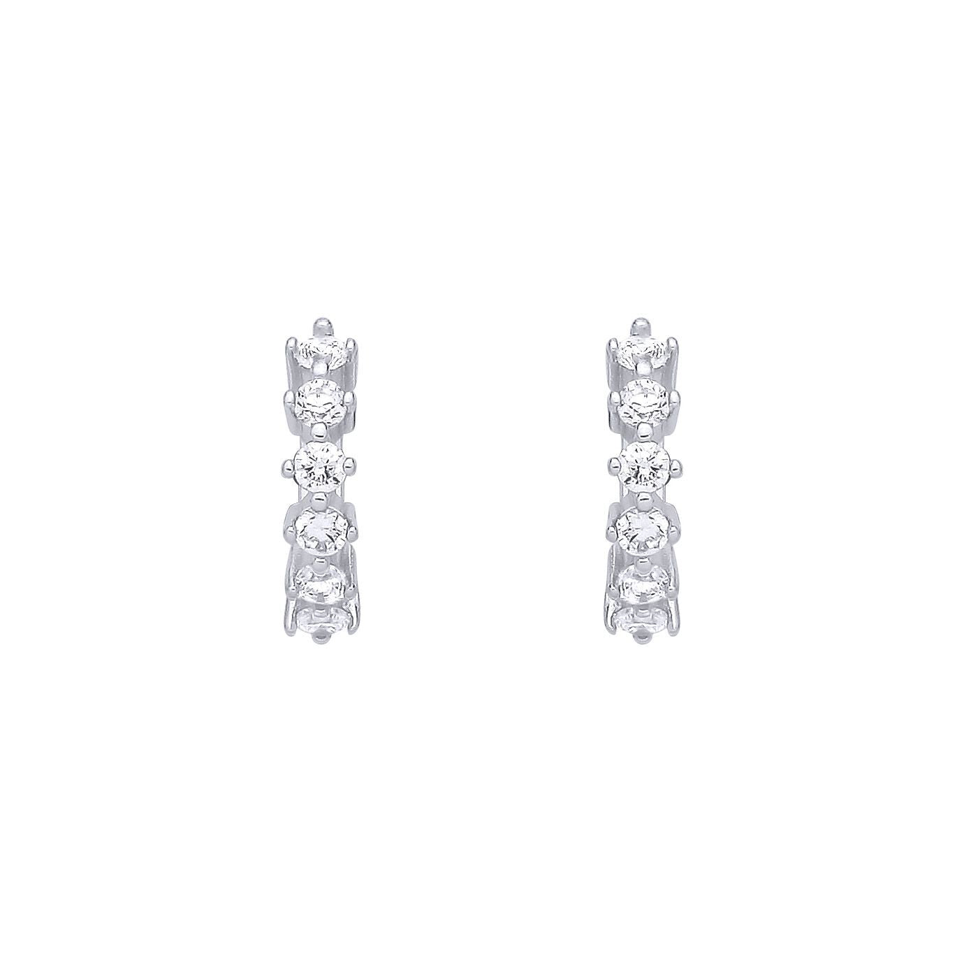 Silver  CZ Rotated 4-Claw Eternity Huggie Hoop Earrings - EAG1397