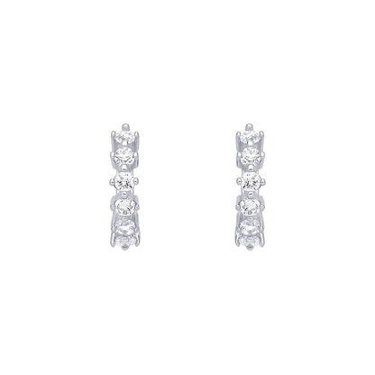 Silver  CZ Rotated 4-Claw Eternity Huggie Hoop Earrings - EAG1397