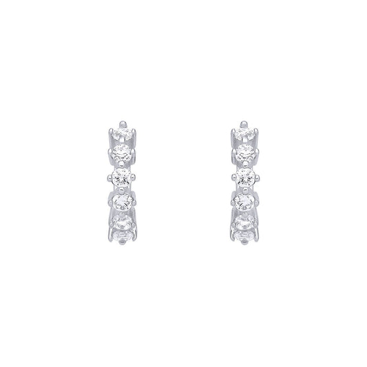 Silver  CZ Rotated 4-Claw Eternity Huggie Hoop Earrings - EAG1397