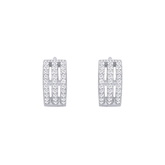 Sterling Silver CZ Triple Row Huggie Hoop Earrings - EAG1398