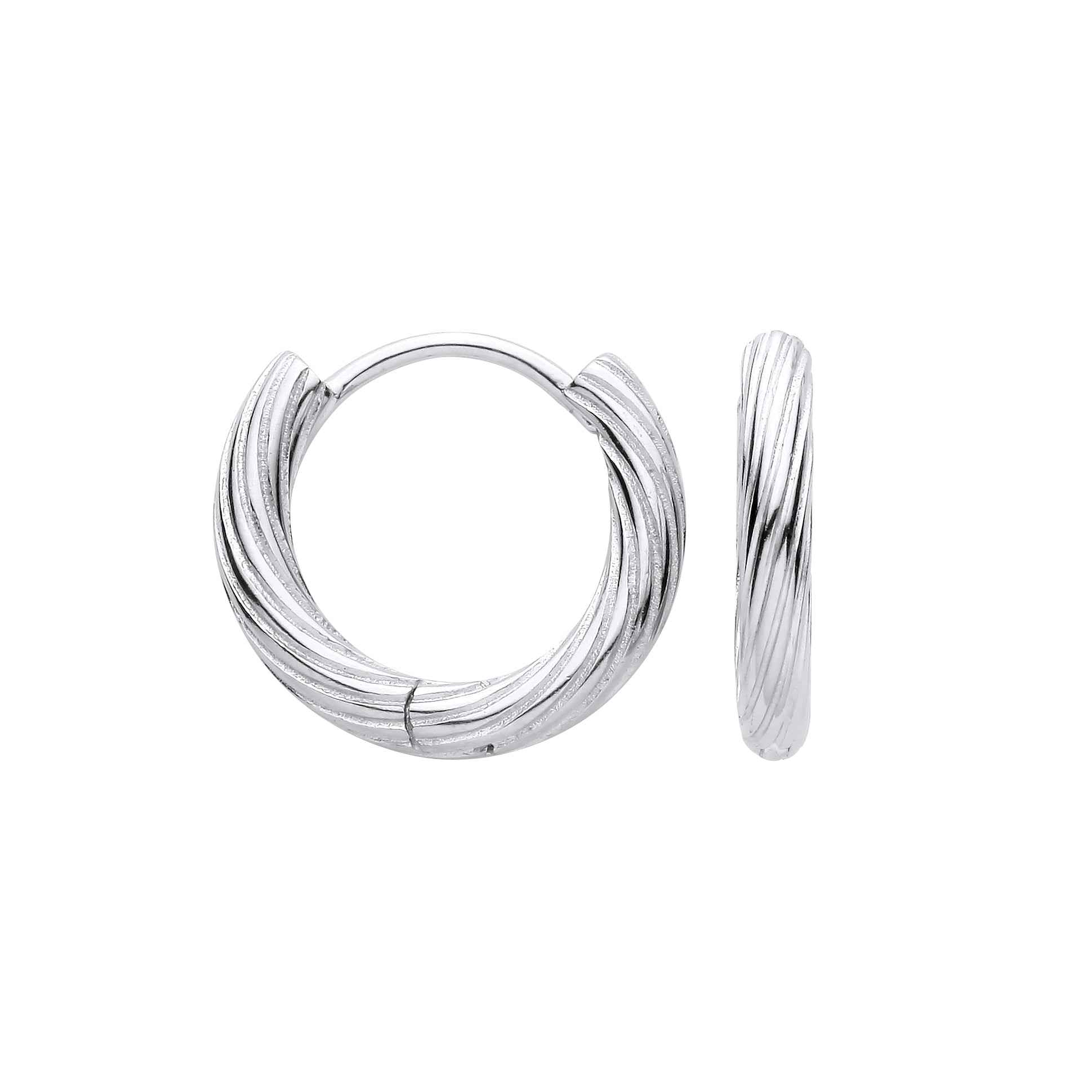 Silver  Liquorice Twist Huggie Hoop Earrings - EAG1399