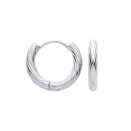 Silver  Liquorice Twist Huggie Hoop Earrings - EAG1399