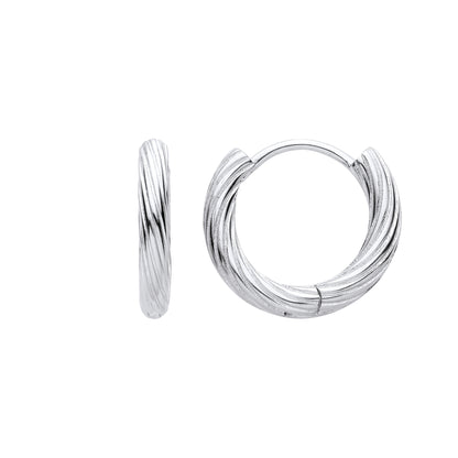 Silver  Liquorice Twist Huggie Hoop Earrings - EAG1399
