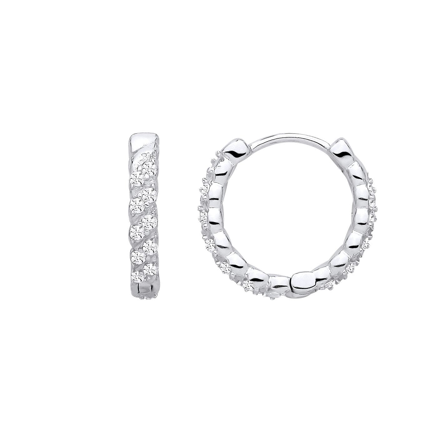 Silver  CZ Scalloped Spiral Eternity Huggie Hoop Earrings - EAG1400