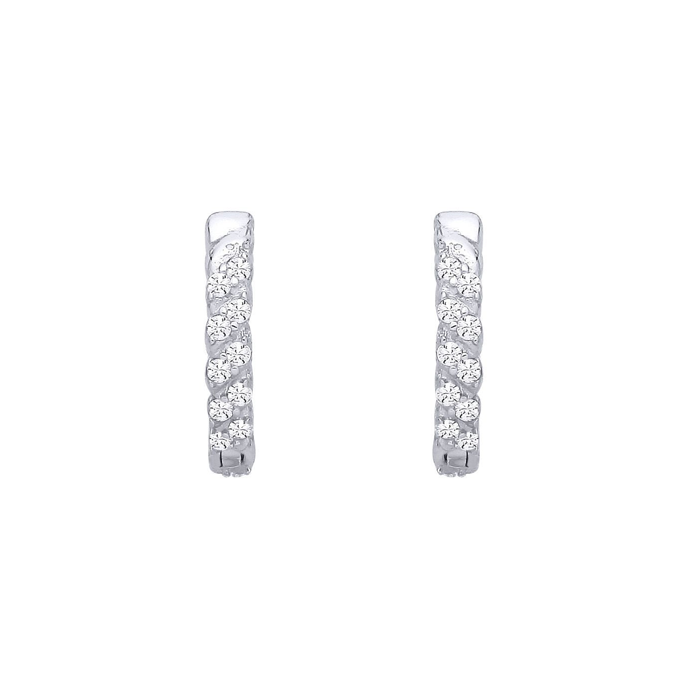 Silver  CZ Scalloped Spiral Eternity Huggie Hoop Earrings - EAG1400