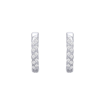 Silver  CZ Scalloped Spiral Eternity Huggie Hoop Earrings - EAG1400