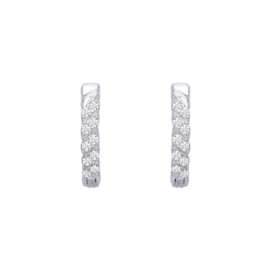Silver  CZ Scalloped Spiral Eternity Huggie Hoop Earrings - EAG1400