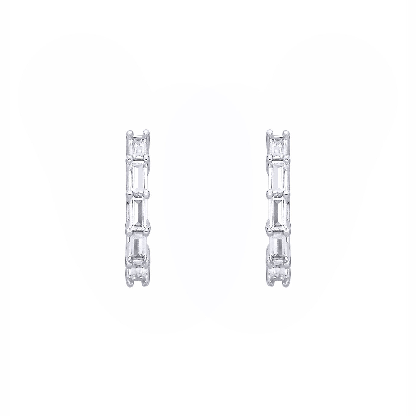 Silver  Baguette CZ 5-Stone Fan Eternity Huggie Hoop Earrings - EAG1401