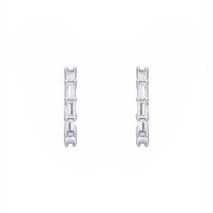 Silver  Baguette CZ 5-Stone Fan Eternity Huggie Hoop Earrings - EAG1401