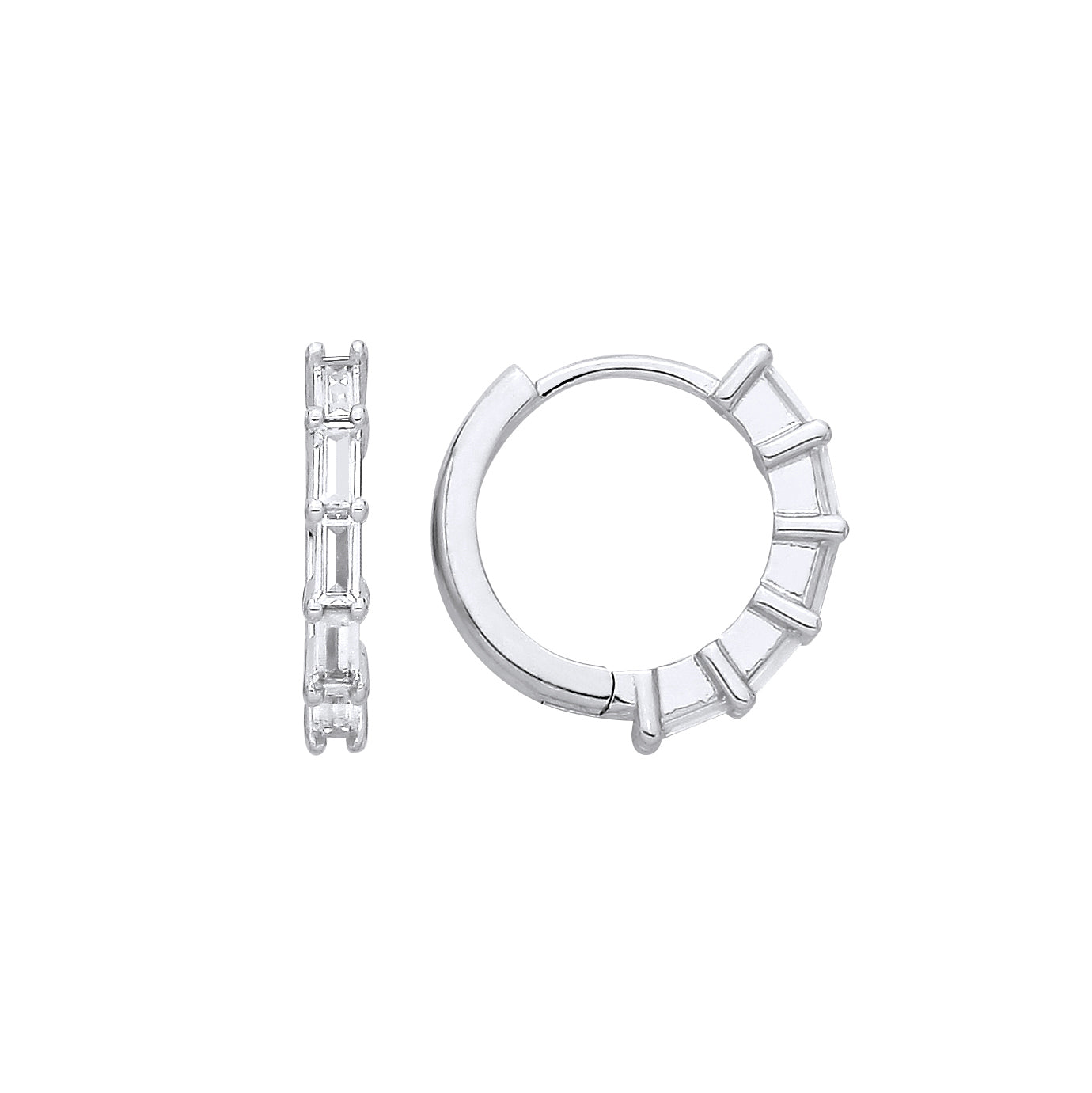 Silver  Baguette CZ 5-Stone Fan Eternity Huggie Hoop Earrings - EAG1401