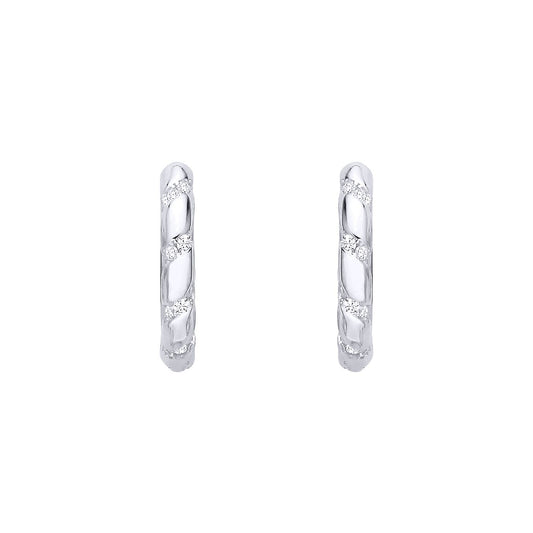 Sterling Silver Moondust Twist Huggie Hoop Earrings - EAG1402