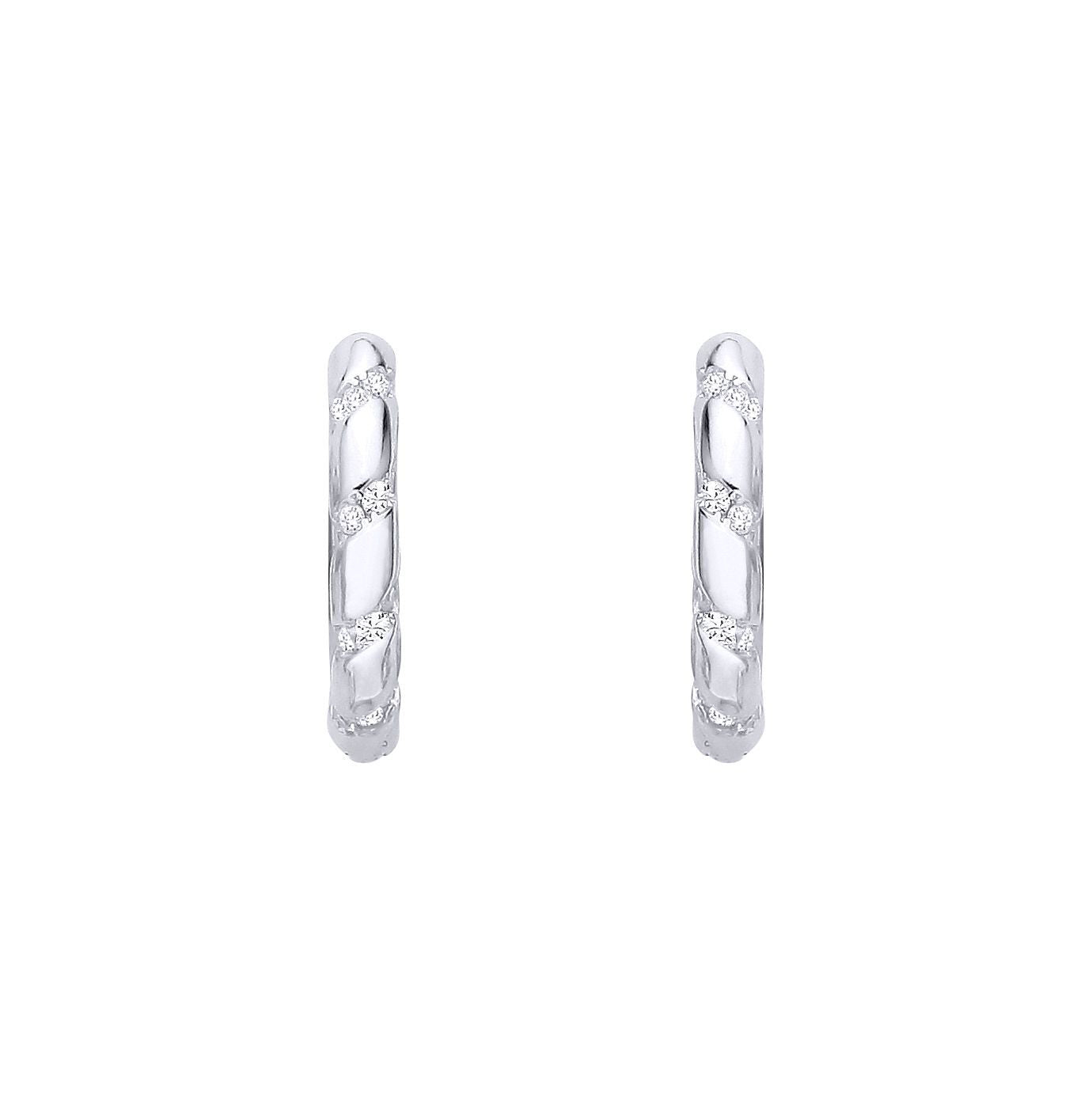 Silver  CZ Twist Spiral Eternity Huggie Hoop Earrings - EAG1402