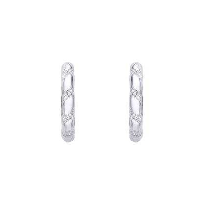 Silver  CZ Twist Spiral Eternity Huggie Hoop Earrings - EAG1402