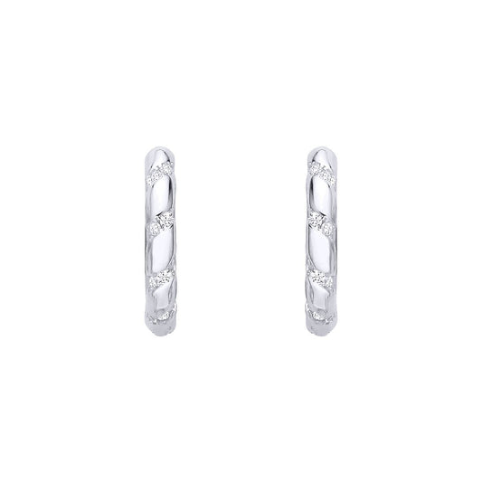 Silver  CZ Twist Spiral Eternity Huggie Hoop Earrings - EAG1402