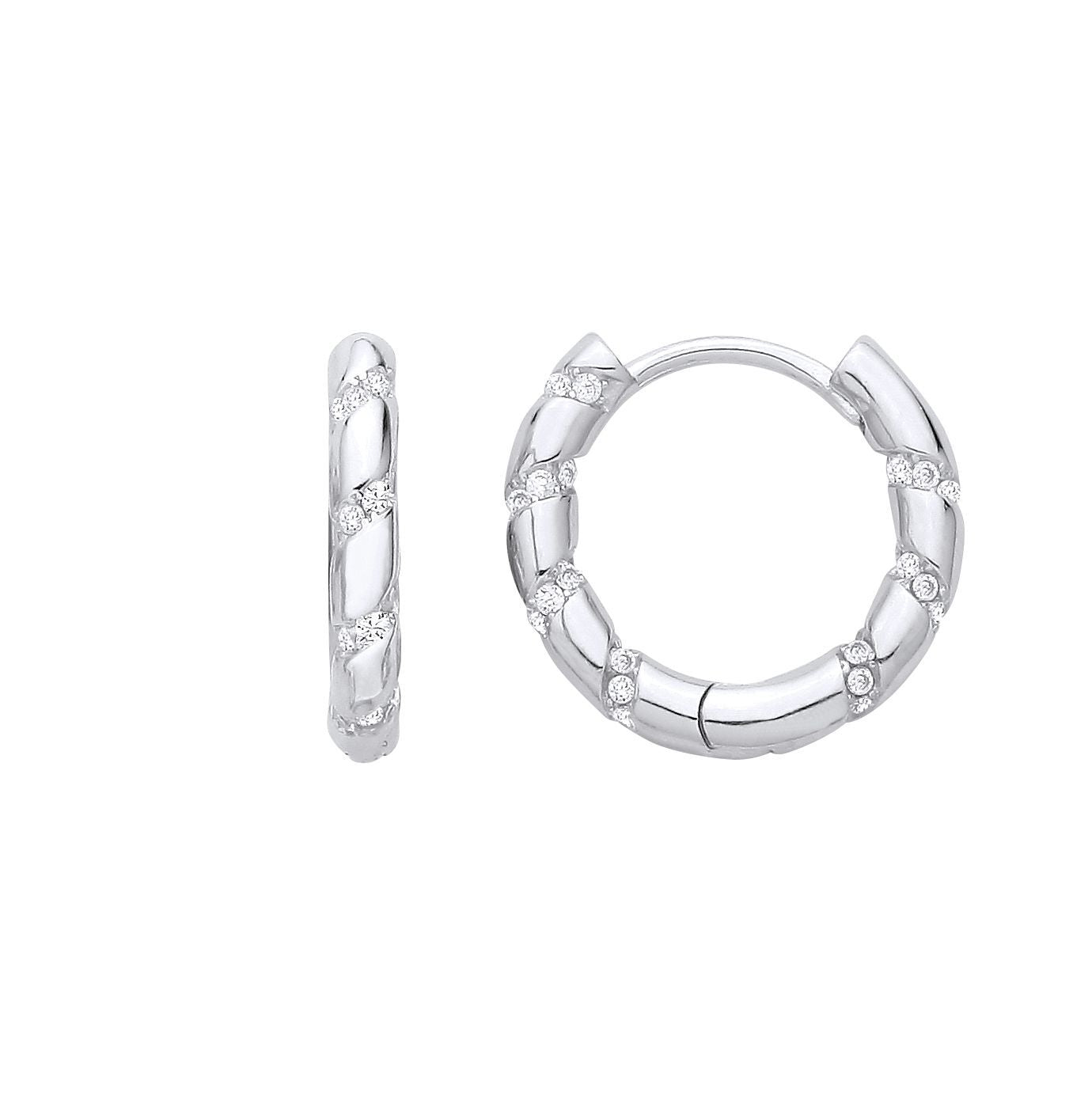 Silver  CZ Twist Spiral Eternity Huggie Hoop Earrings - EAG1402