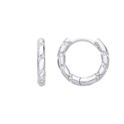 Silver  CZ Twist Spiral Eternity Huggie Hoop Earrings - EAG1402