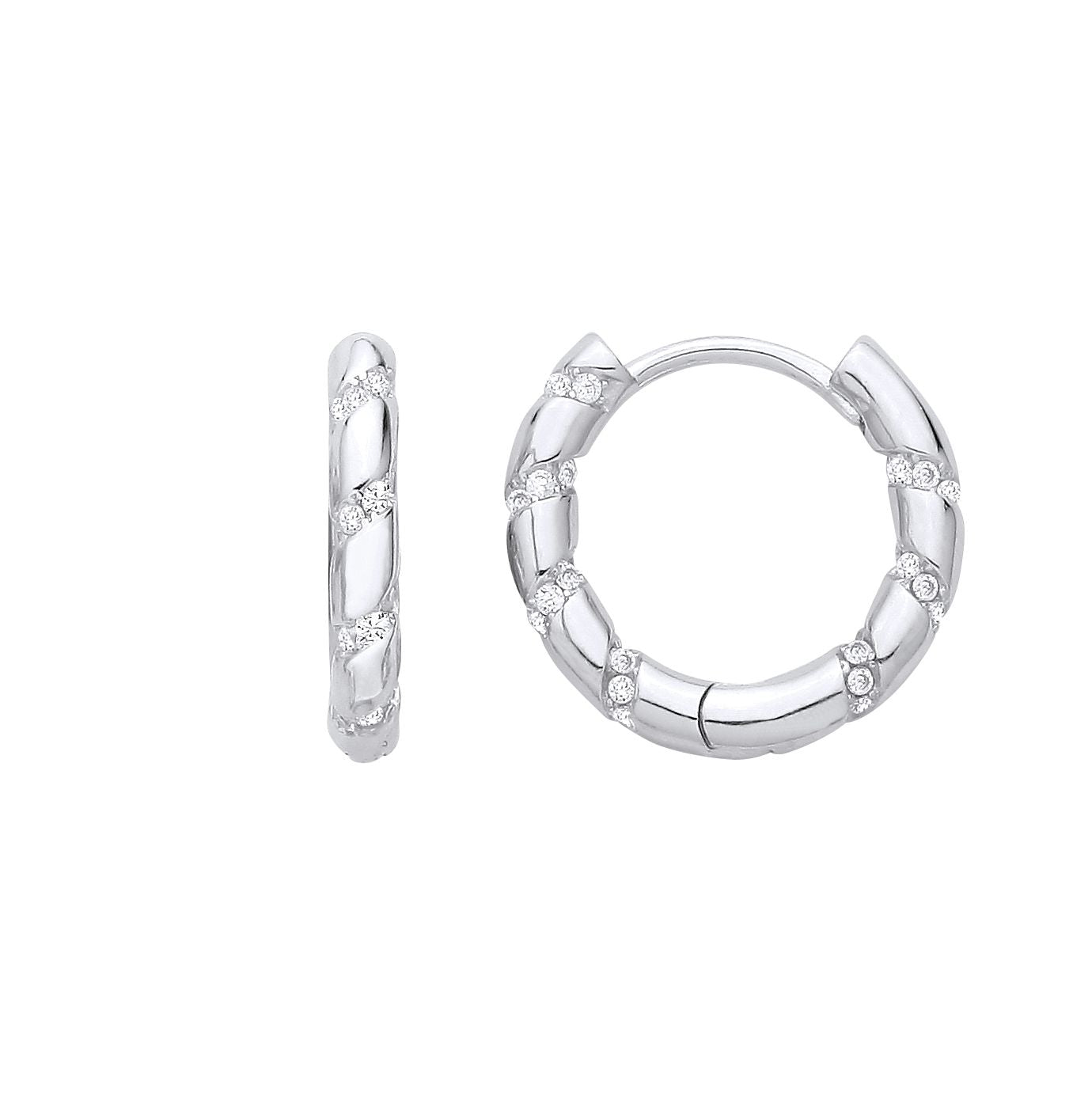 Sterling Silver Moondust Twist Huggie Hoop Earrings - EAG1402