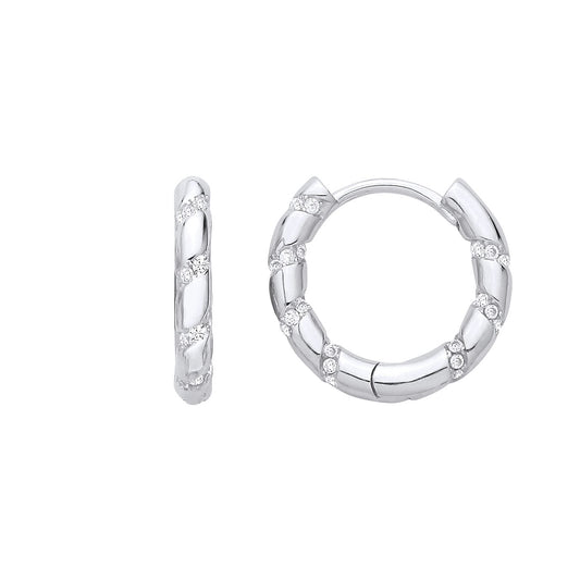 Sterling Silver Moondust Twist Huggie Hoop Earrings - EAG1402
